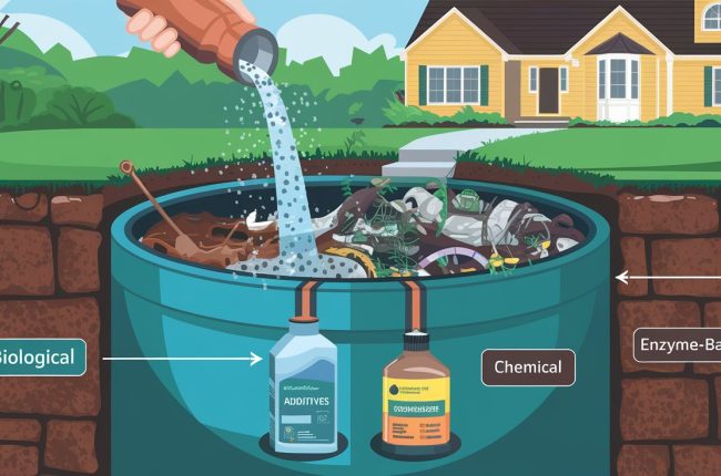 A graphic showing the addition of septic tank additives