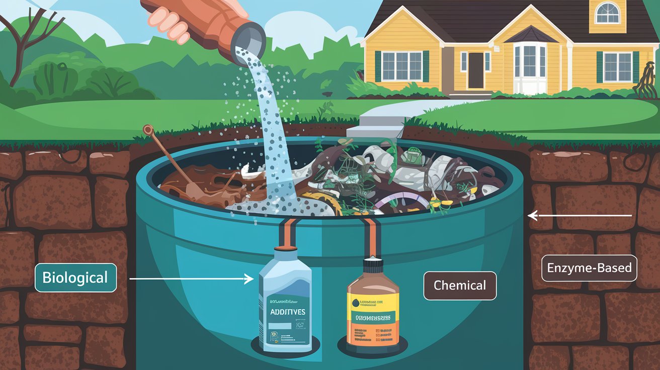 A graphic showing the addition of septic tank additives