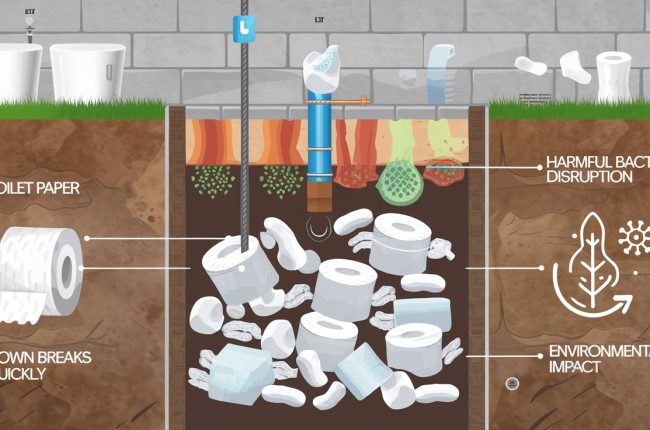 an infographic of a septic tank clogged. “Flushable” Wipes Are Safe for Septic Tanks