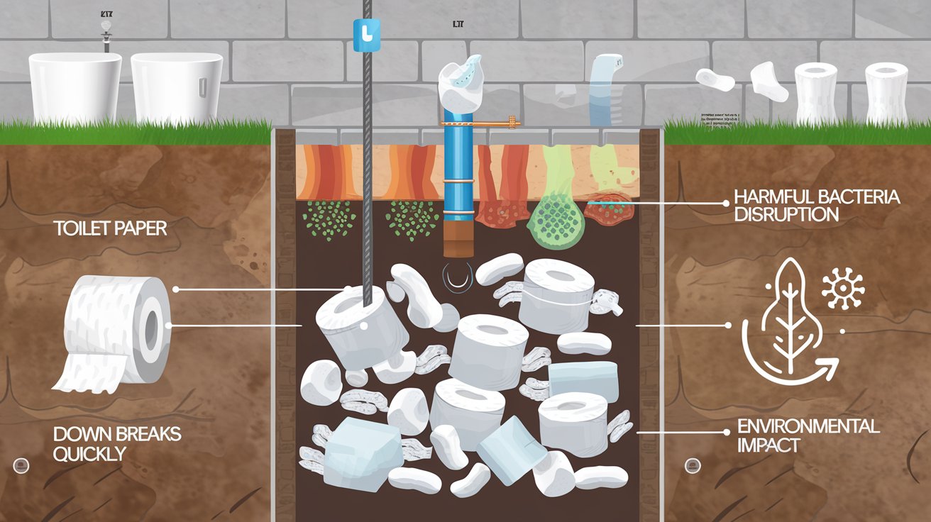 an infographic of a septic tank clogged. “Flushable” Wipes Are Safe for Septic Tanks